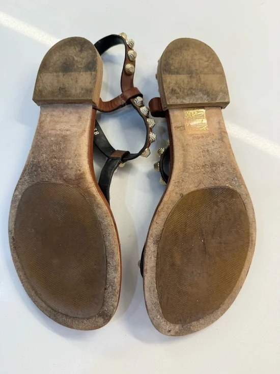 Balenciaga Brown Studded T-Strap Sandals - Women - Picture 4 of 5